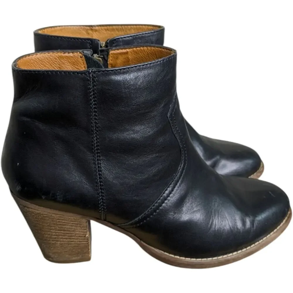 Madewell 1937 Winston Ankle Boots 10 Black Leather Heeled Booties Side Zipper